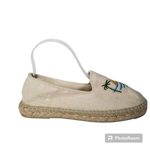 MANEBI NOWT Palm tree Embroidered Linen Espadrille Slip  On EU Size 39